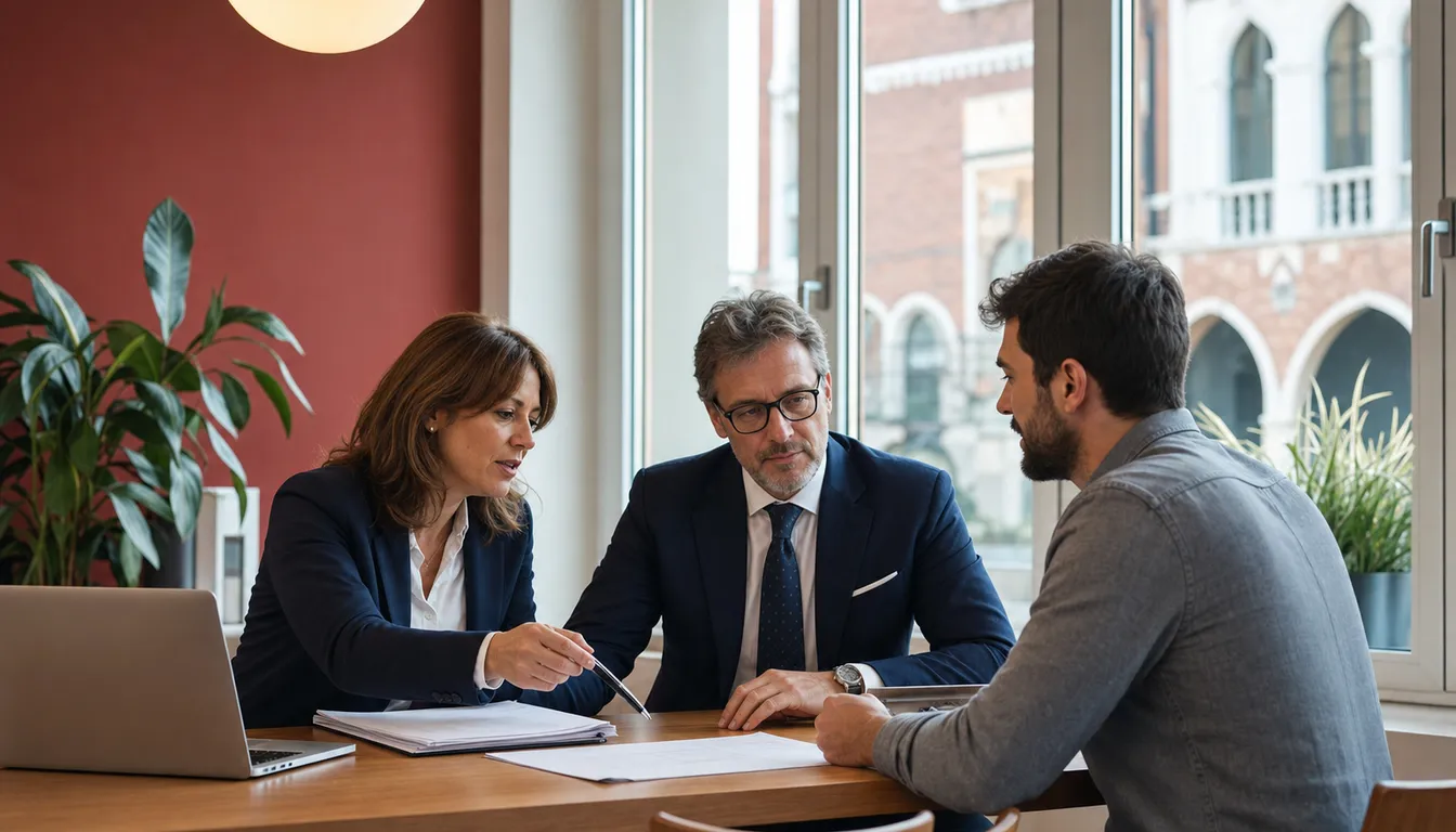I due commercialisti dello studio parlano con un cliente